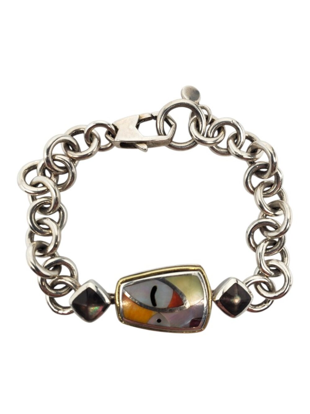 OAG Sterling Silver 18K Yellow Gold Inlay Link Bracelet #24642